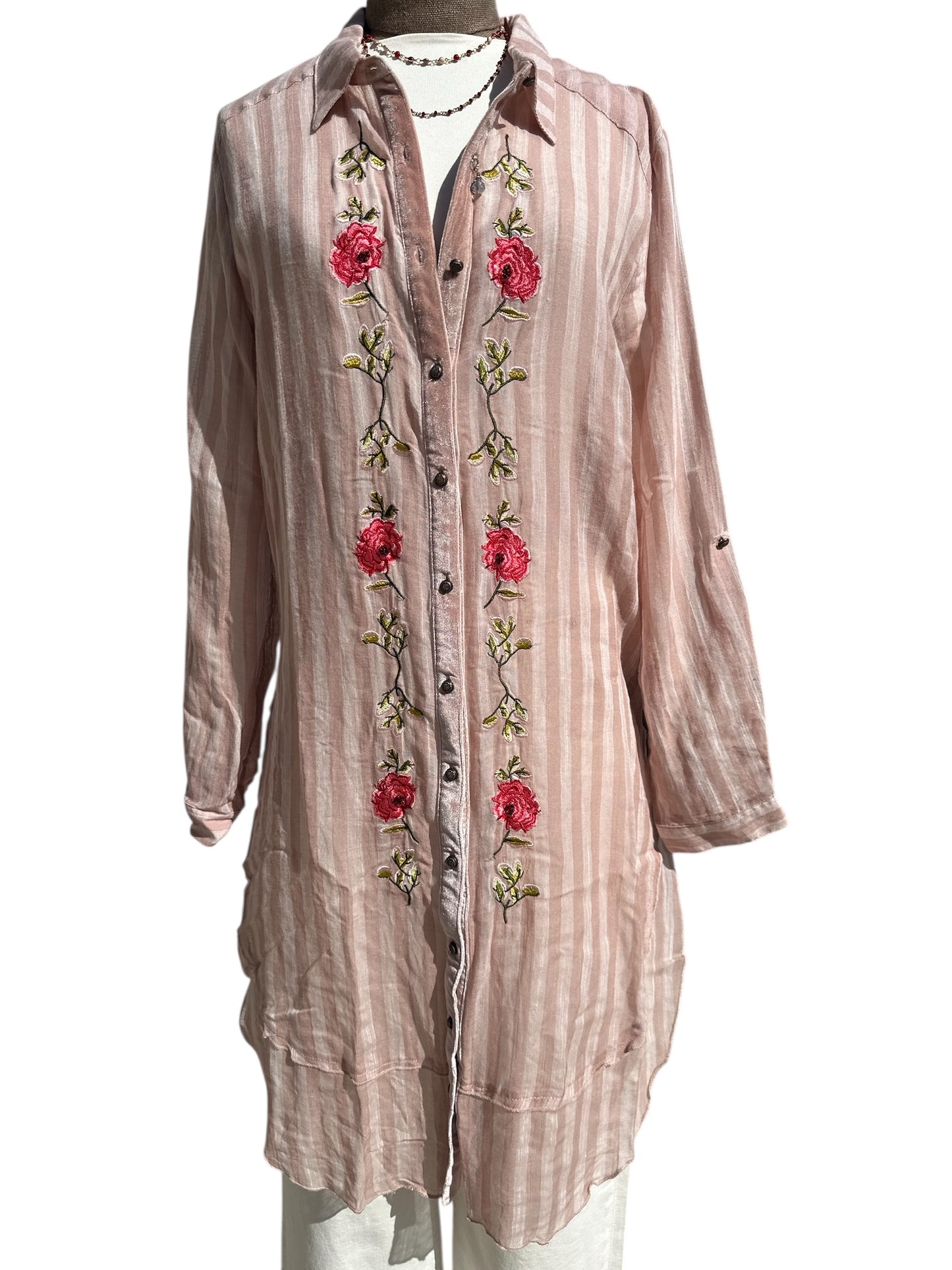 Aratta Pink Striped Floral Dress