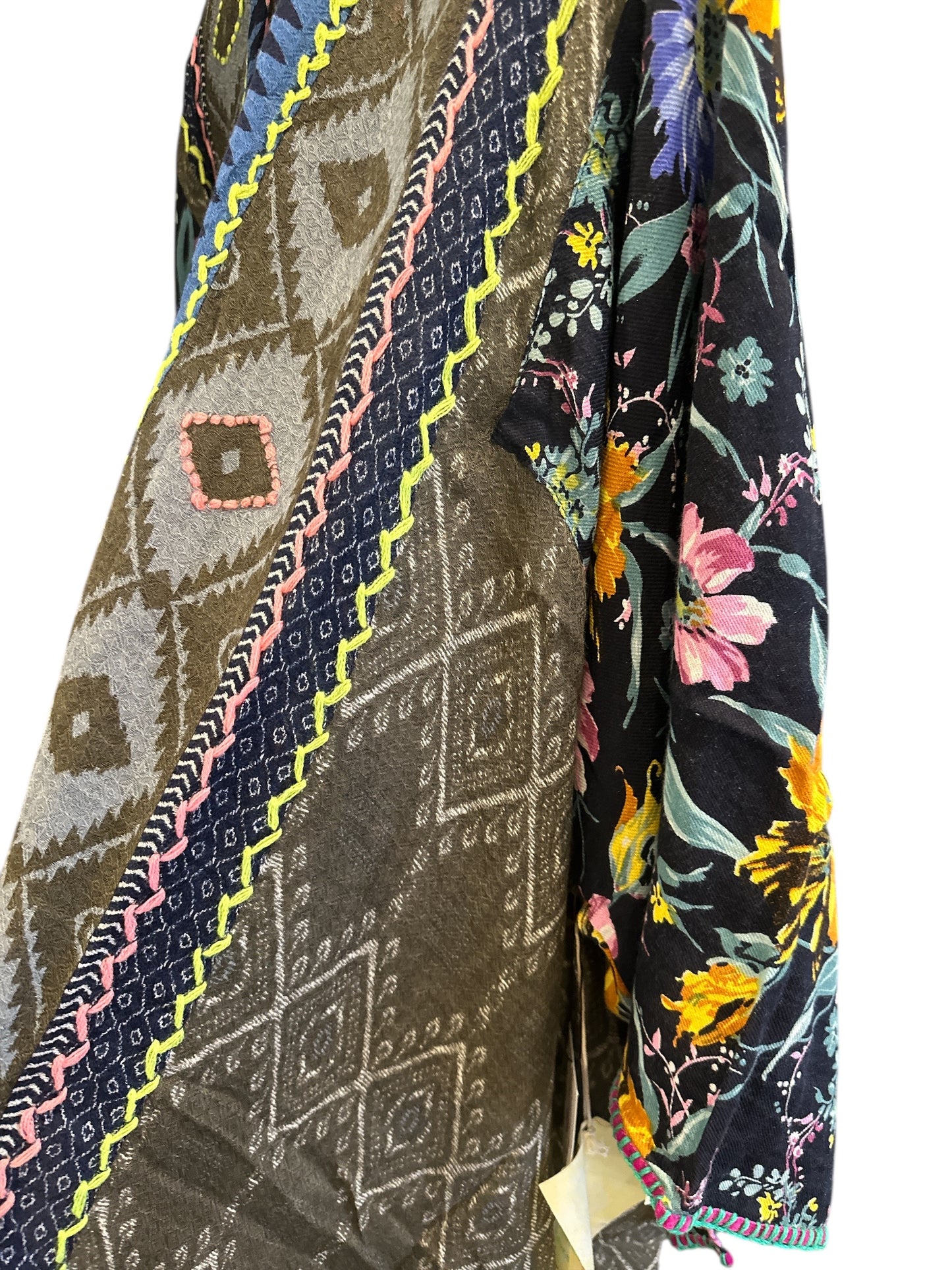 Gray Shawl with Neon Accents and Floral Sleeves