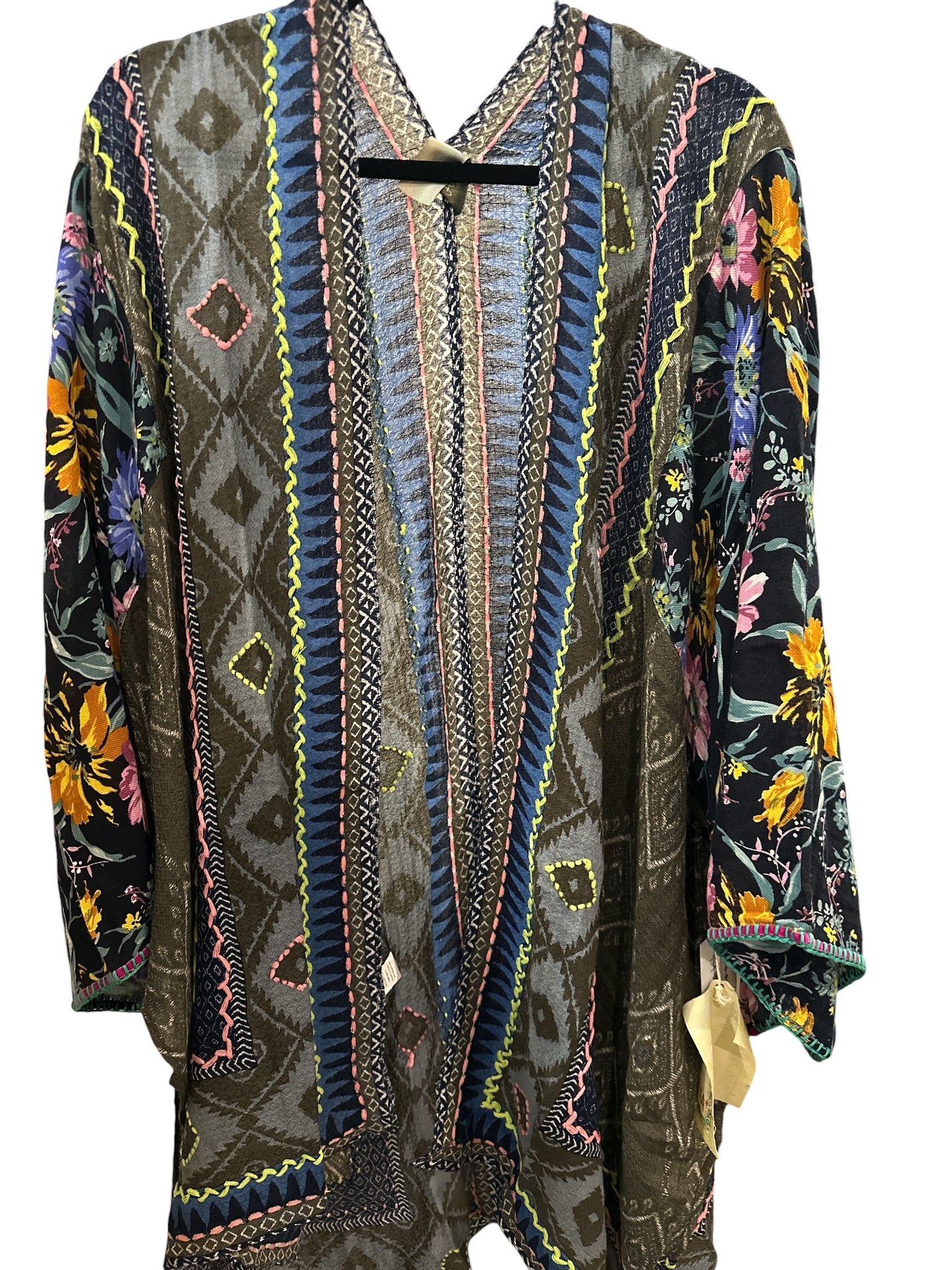 Gray Shawl with Neon Accents and Floral Sleeves