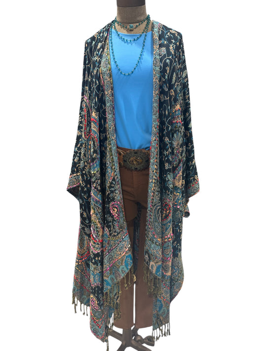 Navy Festive Shawl with hand stitching