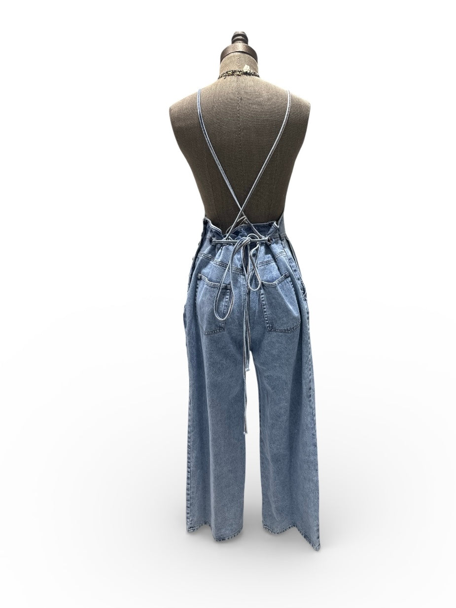 Denim  Backless Jumpsuit