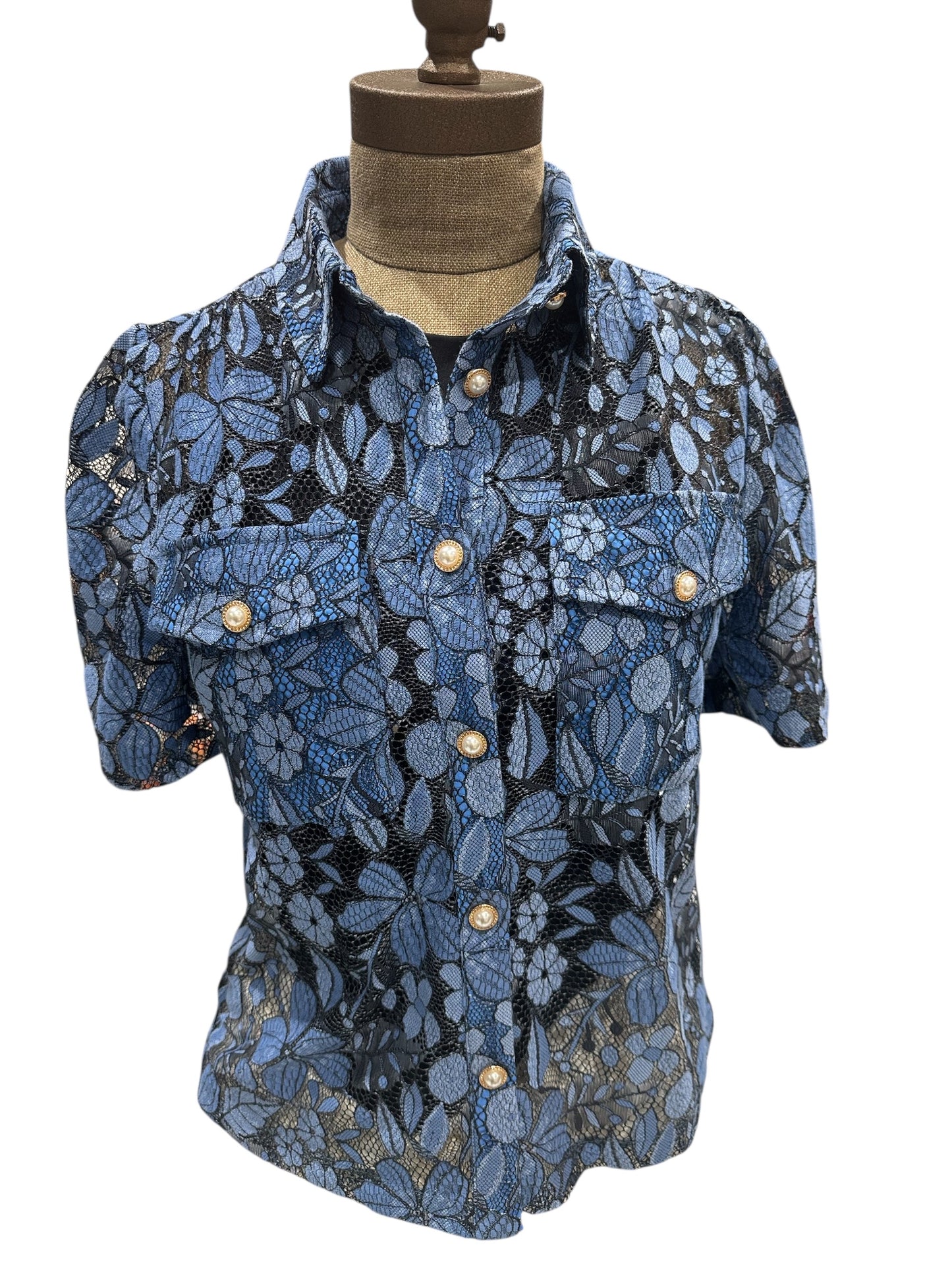 Floral Blue Lace Top