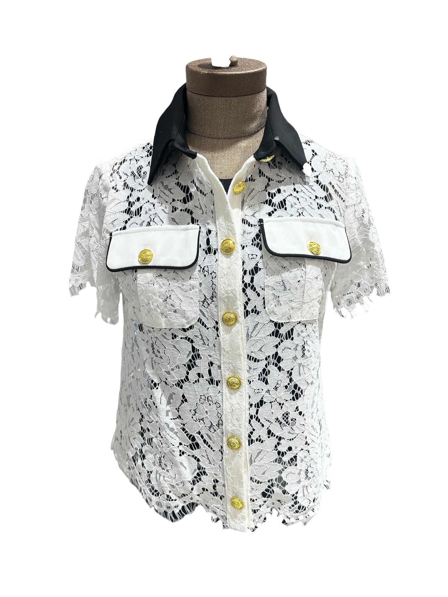 Black Collar White Lace top