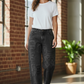 Paper Lace Black Denim Pants with Lace