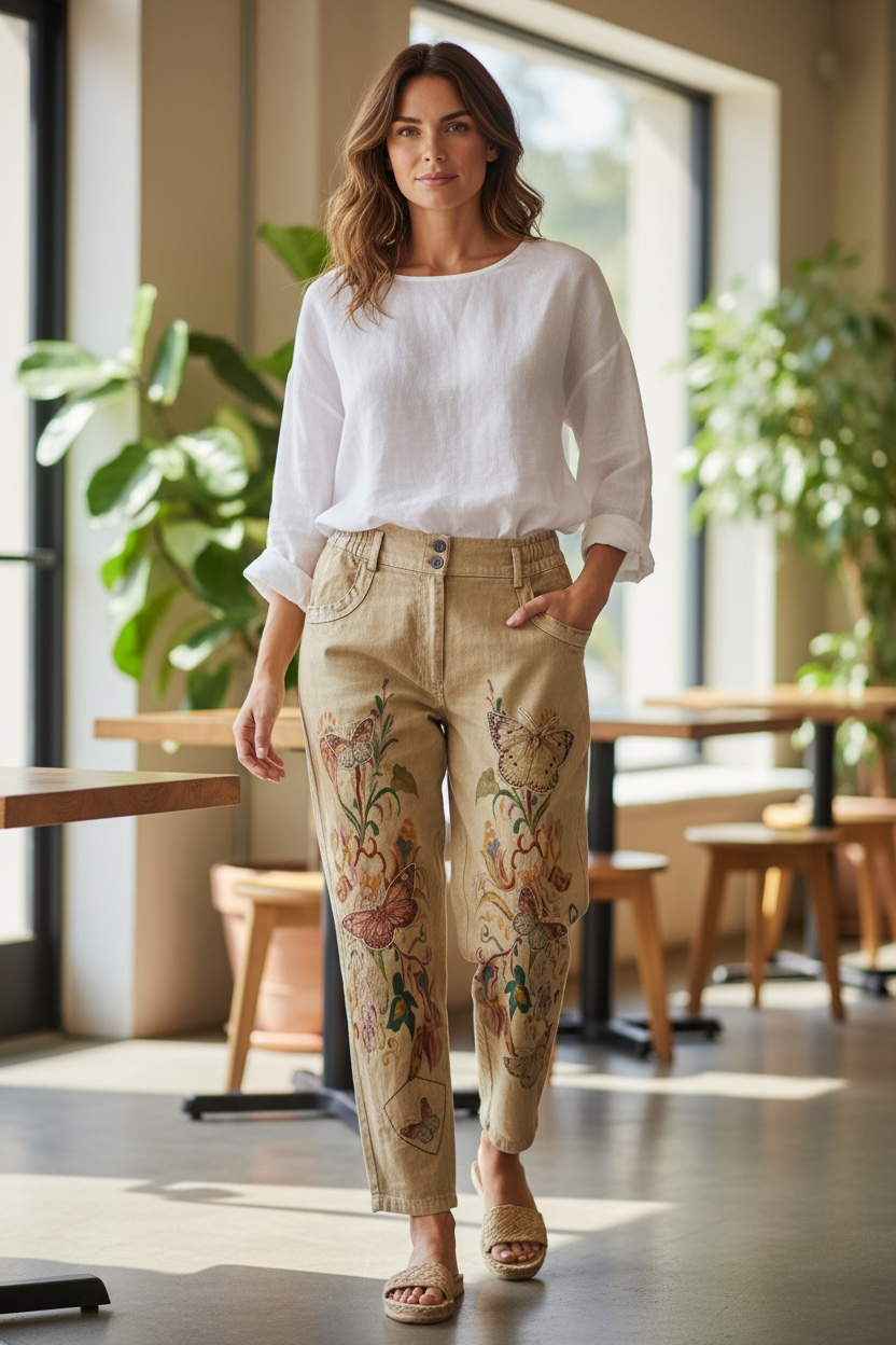 Paper Lace Applique Butterfly Pants