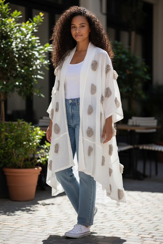 Hi Low Polka Dot Linen Jacket
