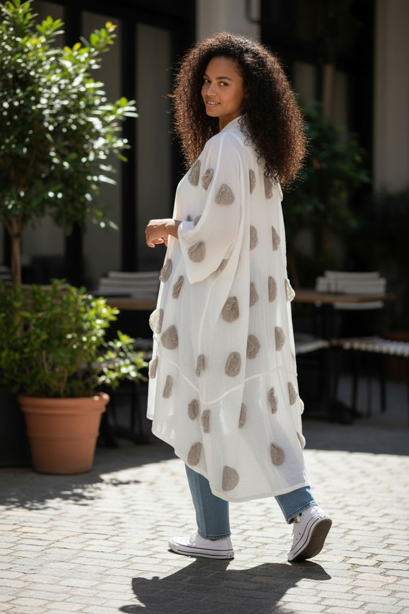 Hi Low Polka Dot Linen Jacket