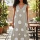 Sleeveless Polka Dot Linen Dress NATURAL