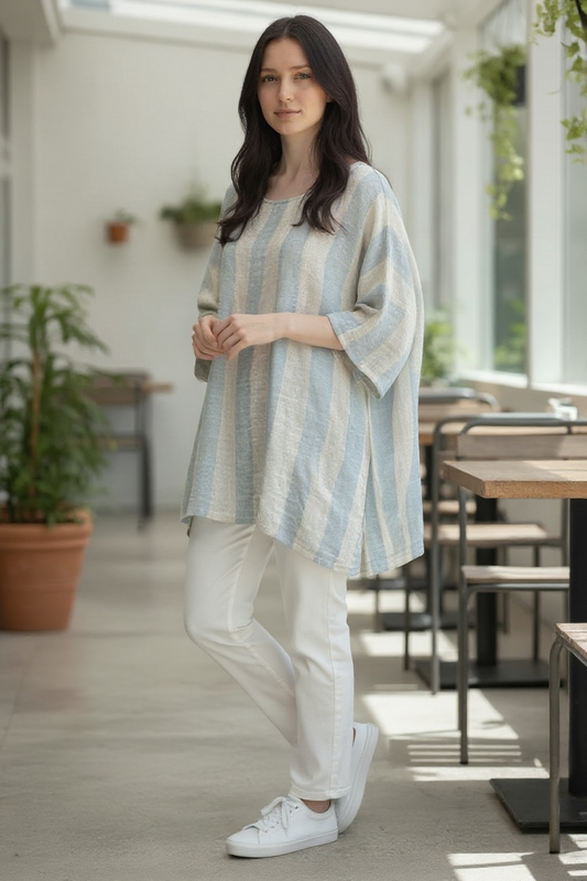 Linen Oversized Costal Stripe Top