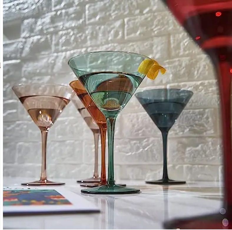 Set of 6 -10 oz Colorful Martini Glasses