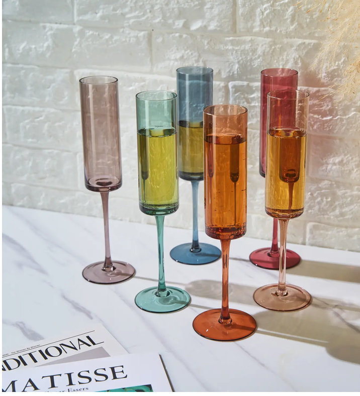 Set of 6- Muted Rainbow Champagne Flute Set