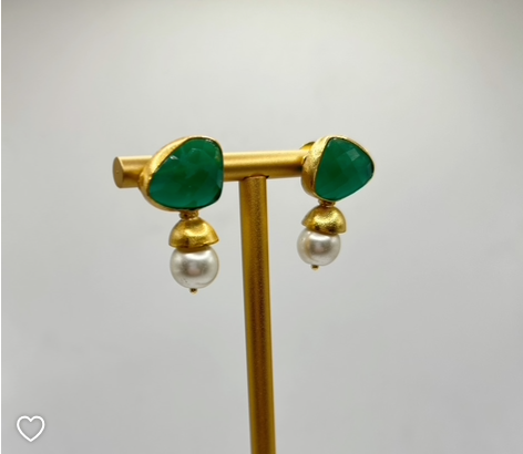 Green Chalcedony and Pearl Earrings