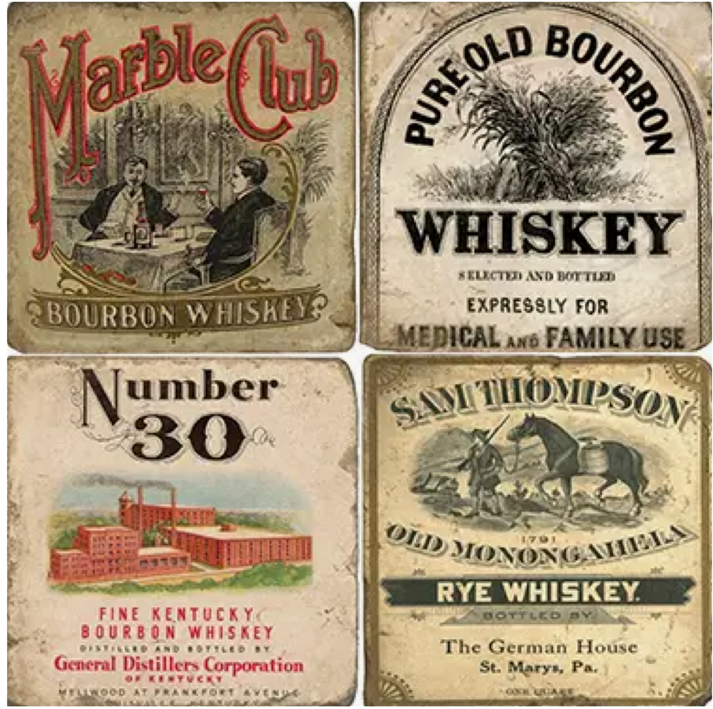 Vintage Whiskey Tumbled Marble Coasters