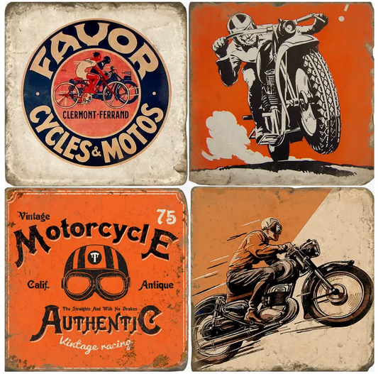 Vintage Motorcycles Tumbled Marble Coasters