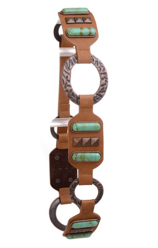Genuine leather turquoise loop belt