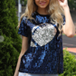 Navy and Silver Sequin Football Shirt