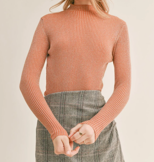Ribbed Mock Neck Sweater Persimmon