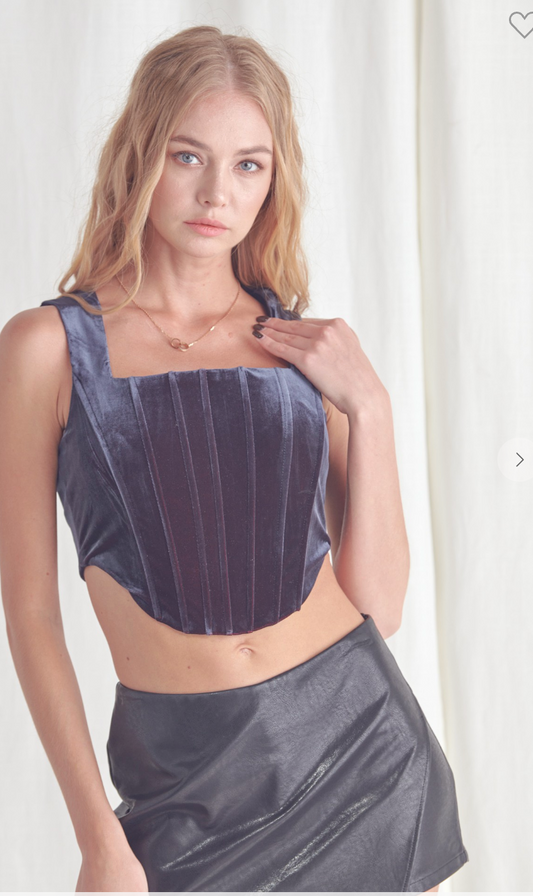 Blue Black Velvet Crop Tank