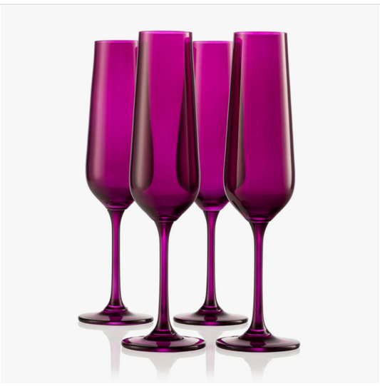 Set of 4 Colored Champagne Flutes