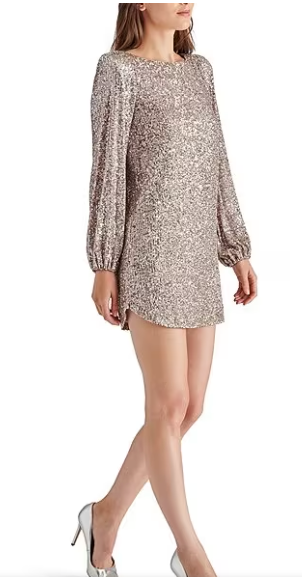 steve madden long sleeve sequin dress blue dress for baby girl Steve Madden Ronan Sequin Long Sleeve Midi Dress, Medium