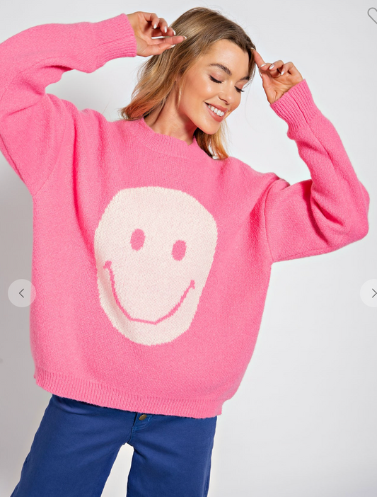 Bubble Gum Pink Smiley Sweater