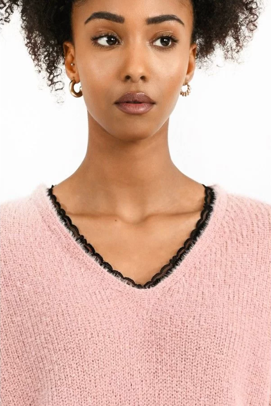 Molly Bracken Light Pink Lace V Neck