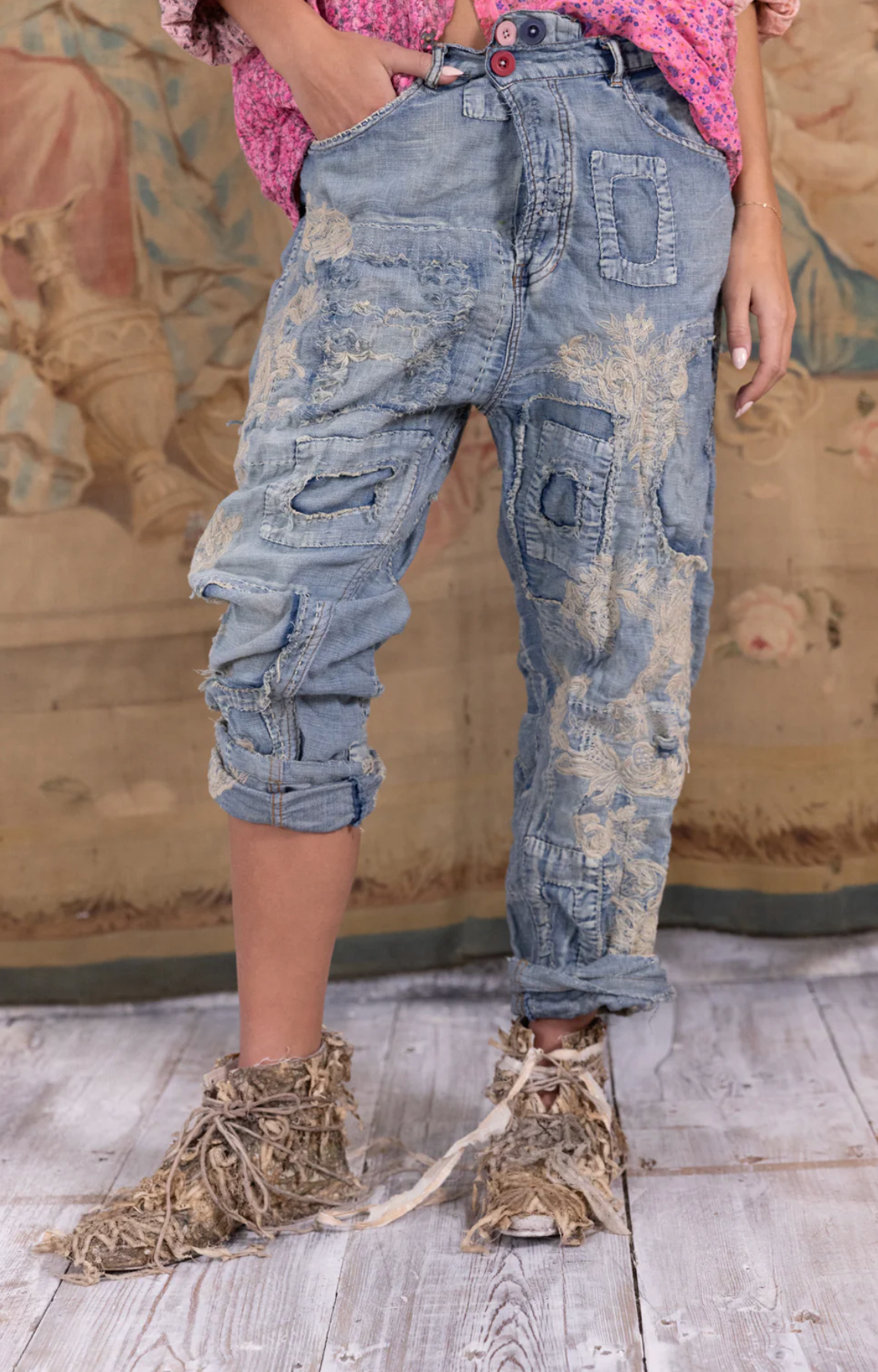 Magnolia Pearl PANTS 520-WSHID-OS  Lace Embroidered Miner Denims