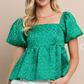 Textured Green Puff Sleeve Top