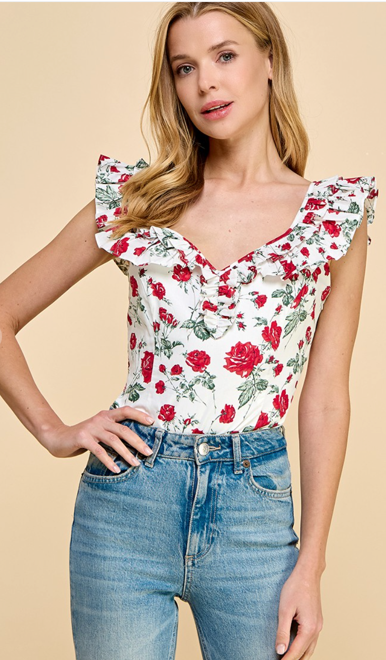 Floral Printed Ruffle Body Suit