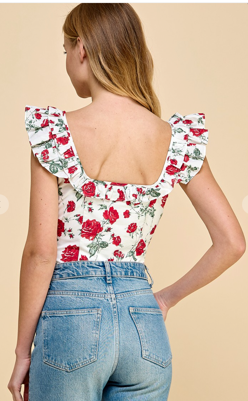 Floral Printed Ruffle Body Suit