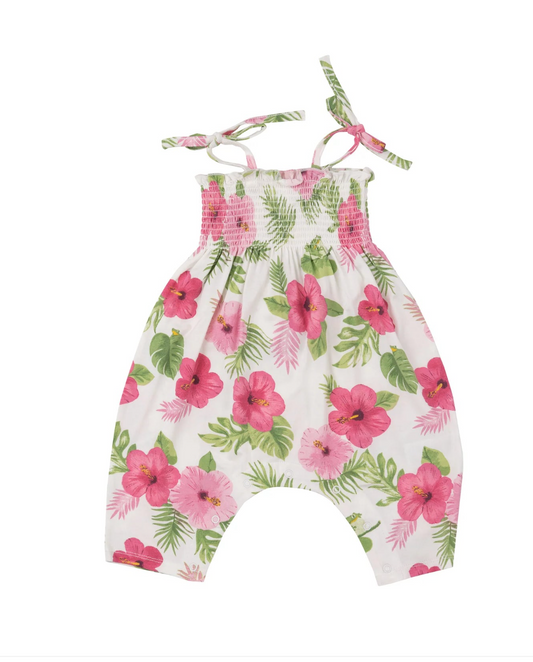 Angel Dear Tie Strap Romper Hibiscus