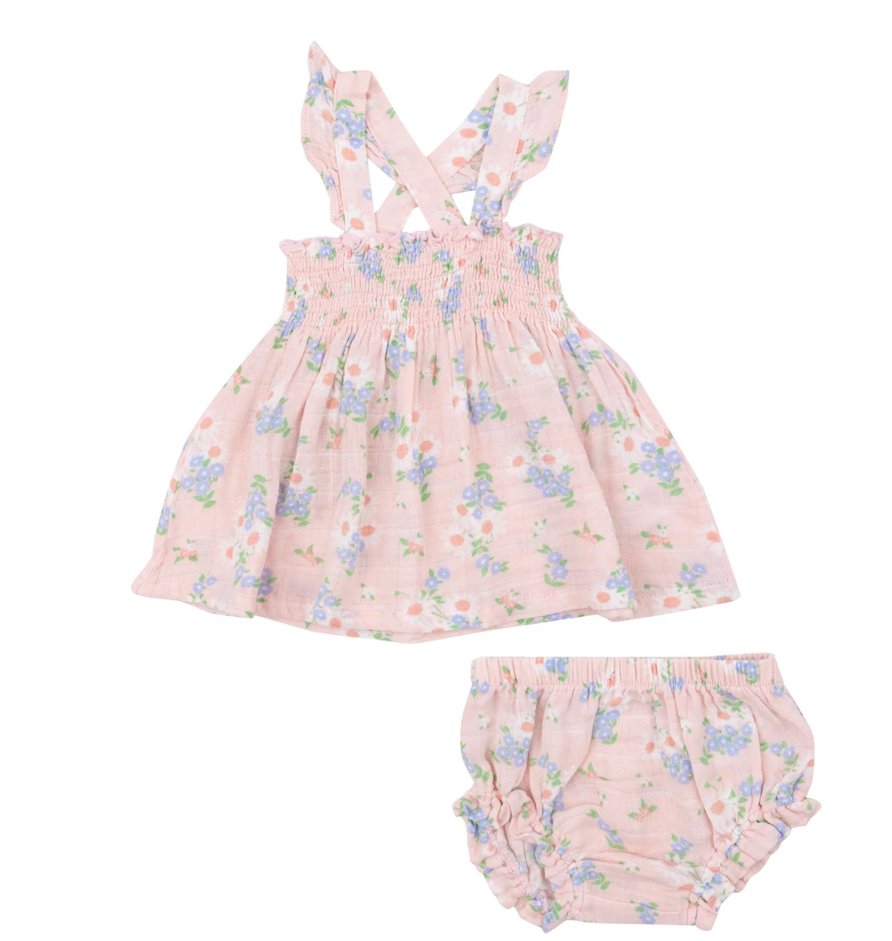 Angel Dear Ruffle Strap Smocked Top Over Diaper Cover - Gathering Daisies