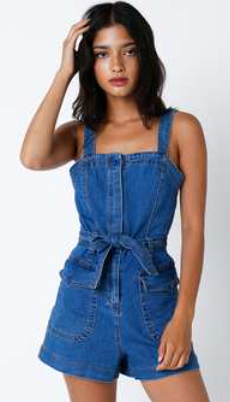 Denim tie waist Romper