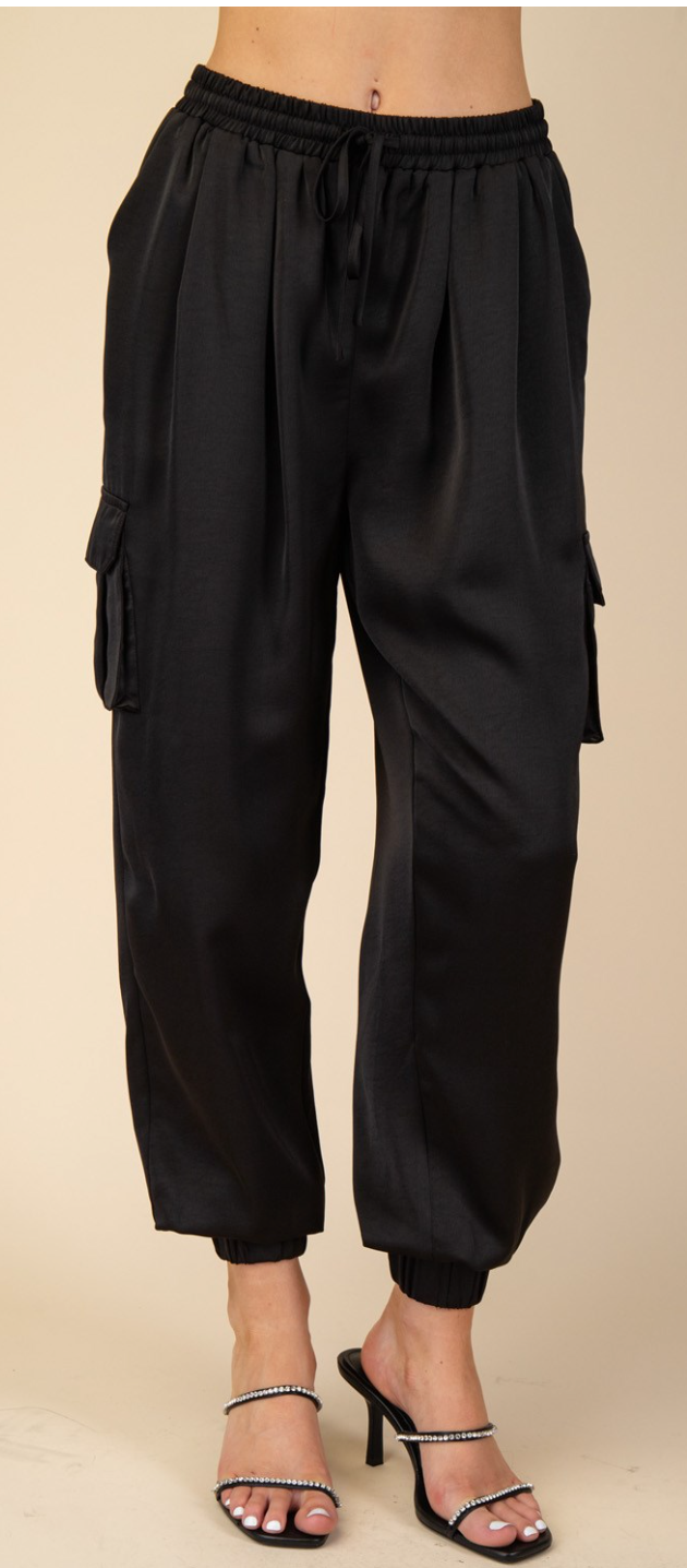 Black Satin Joggers