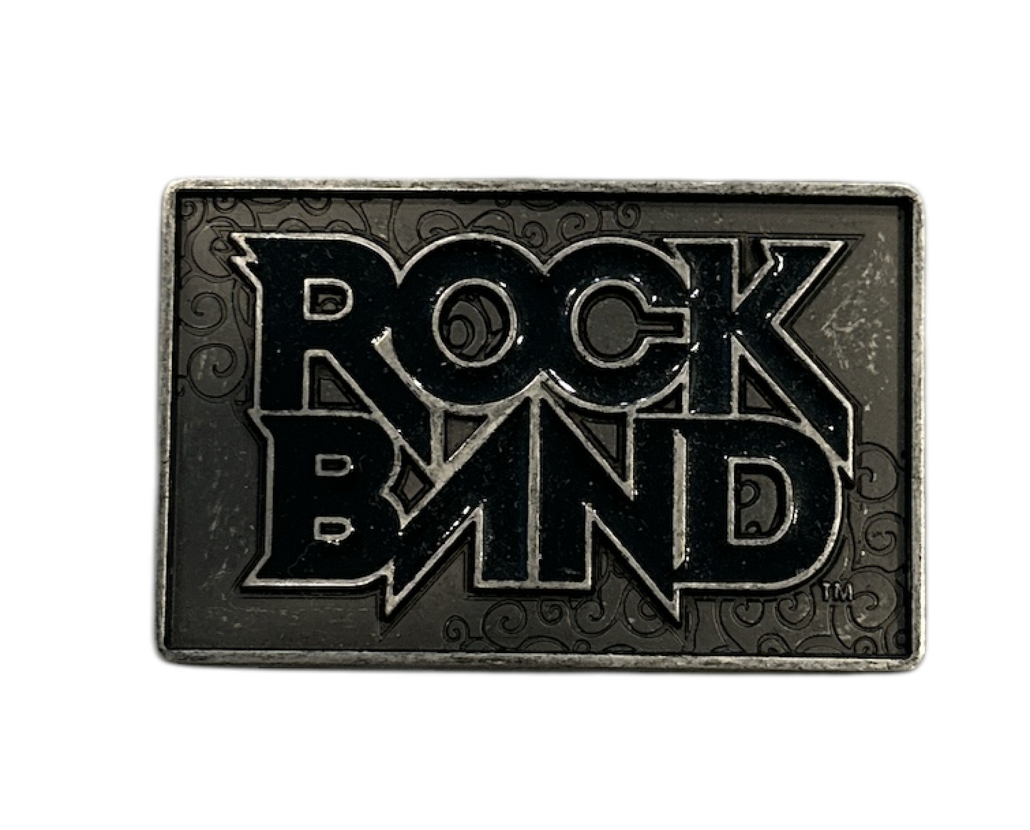 Silver and Black Rock Band Belt Buckle