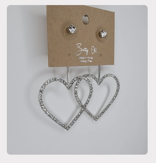 Silver Heart Drop Earring