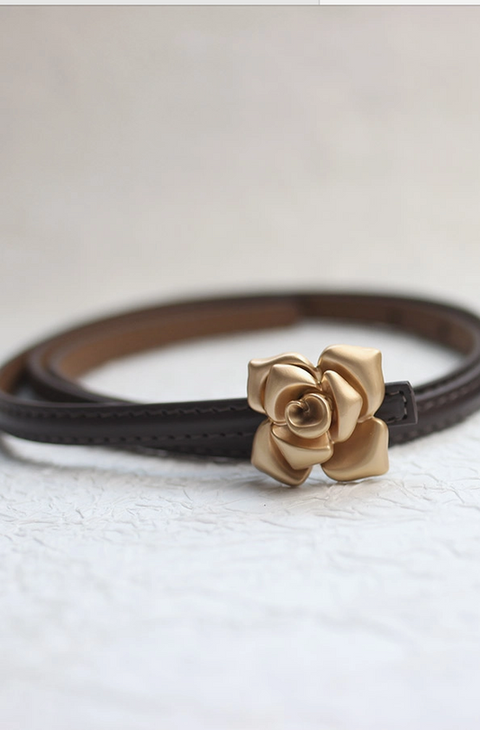 FLOWER TRIM LEATHER BELT ONE SIZE Brown