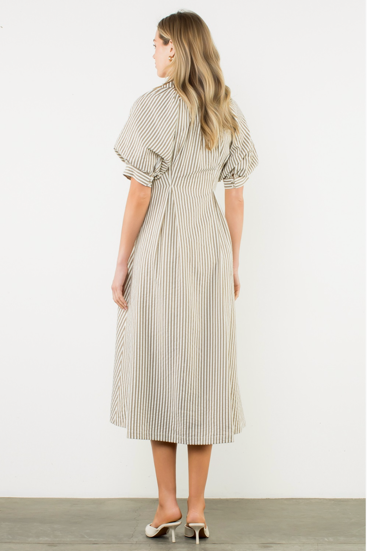 Puff Sleeve Striped Button Maxi Dress