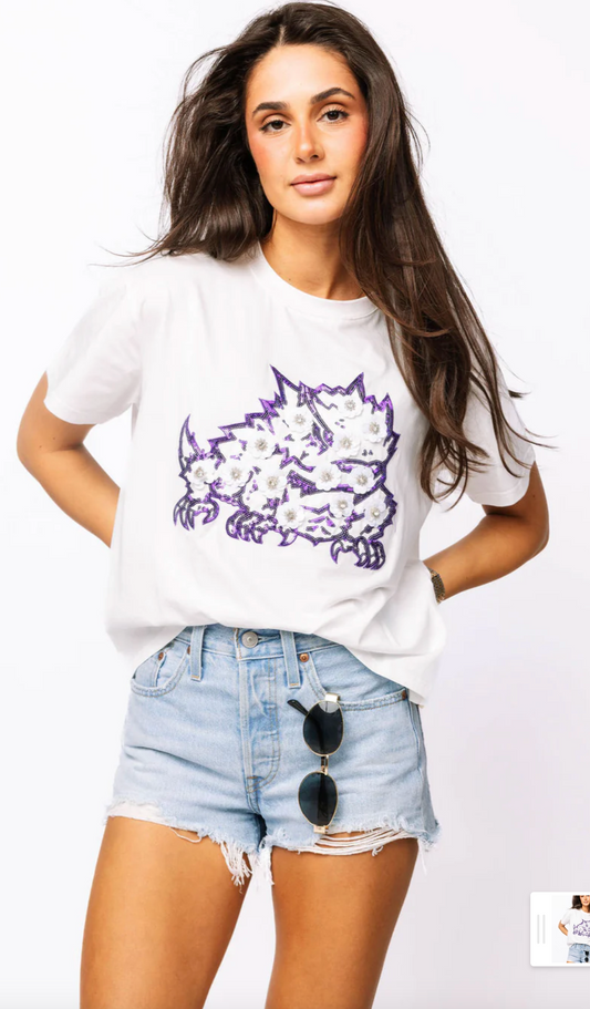 QOS TCU Mascot Sequin Flower TEE