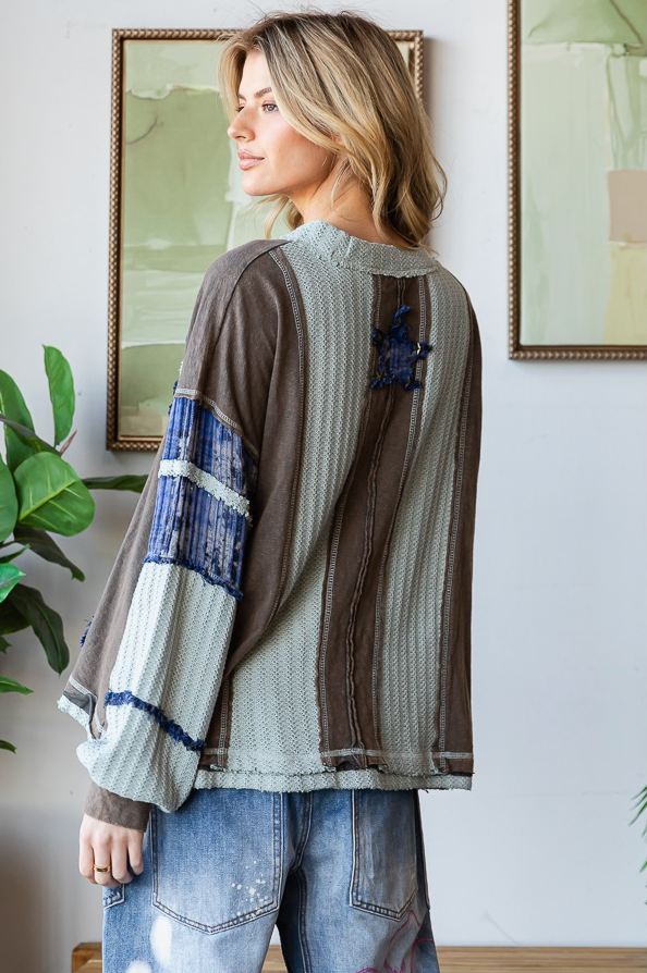 Washed Star Patchwork Long Sleeve Top