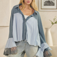 Washed Flare Long Sleeve Ruffle Top