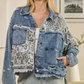 Washed Denim Leopard Jacket
