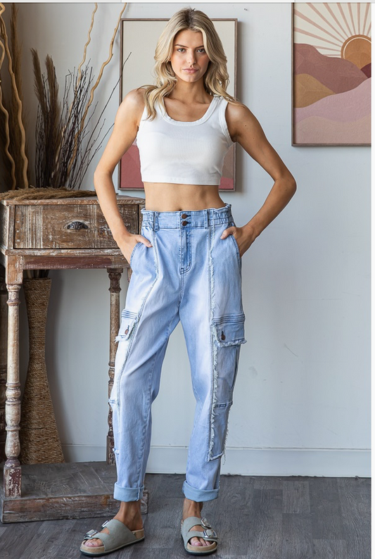 Washed Cargo Denim Pants