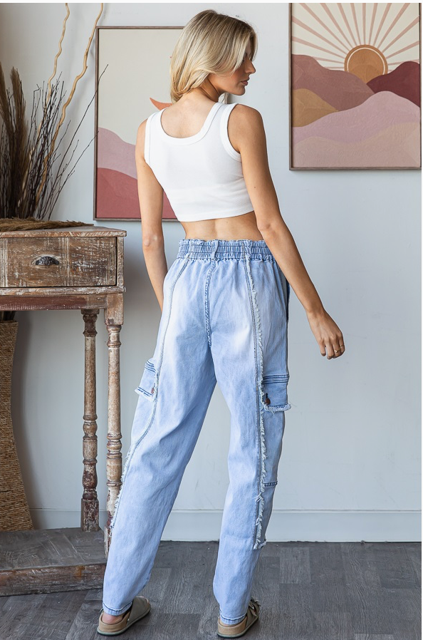 Washed Cargo Denim Pants