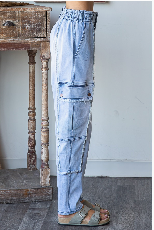 Washed Cargo Denim Pants