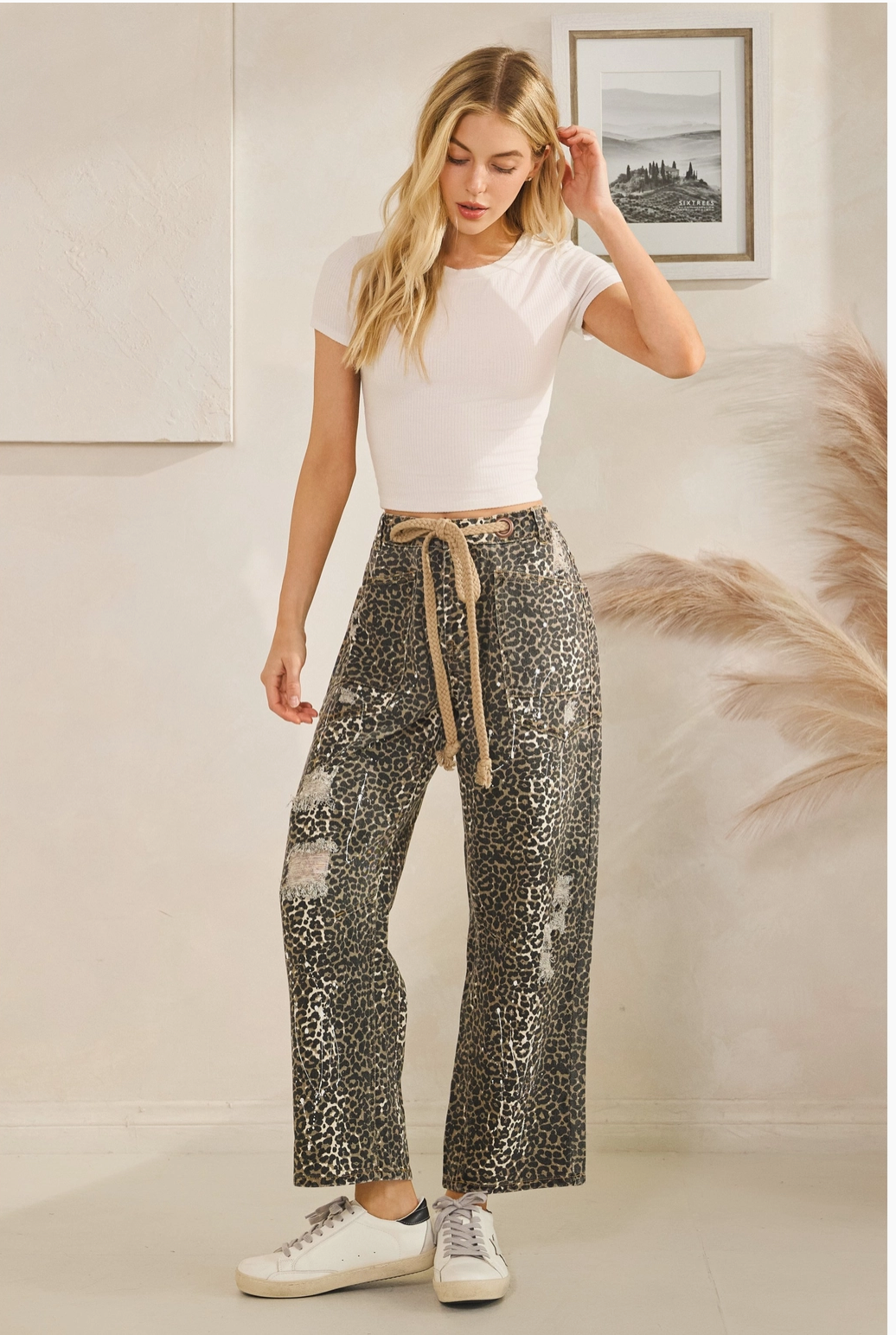 Washed Distressed Leopard Pants