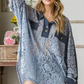 Blue Mixed Media Lace Top