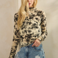 Long Sleeve Merrow Hem Flower Mesh Top