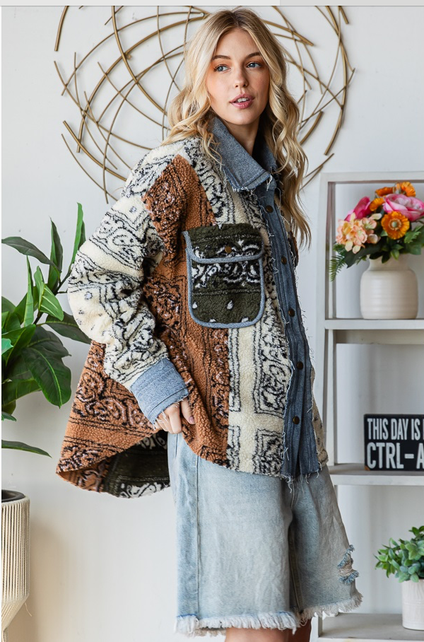 Bandana Print Sherpa Jacket