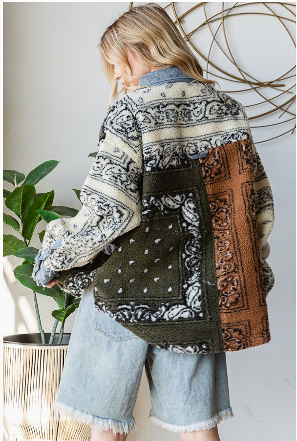 Bandana Print Sherpa Jacket
